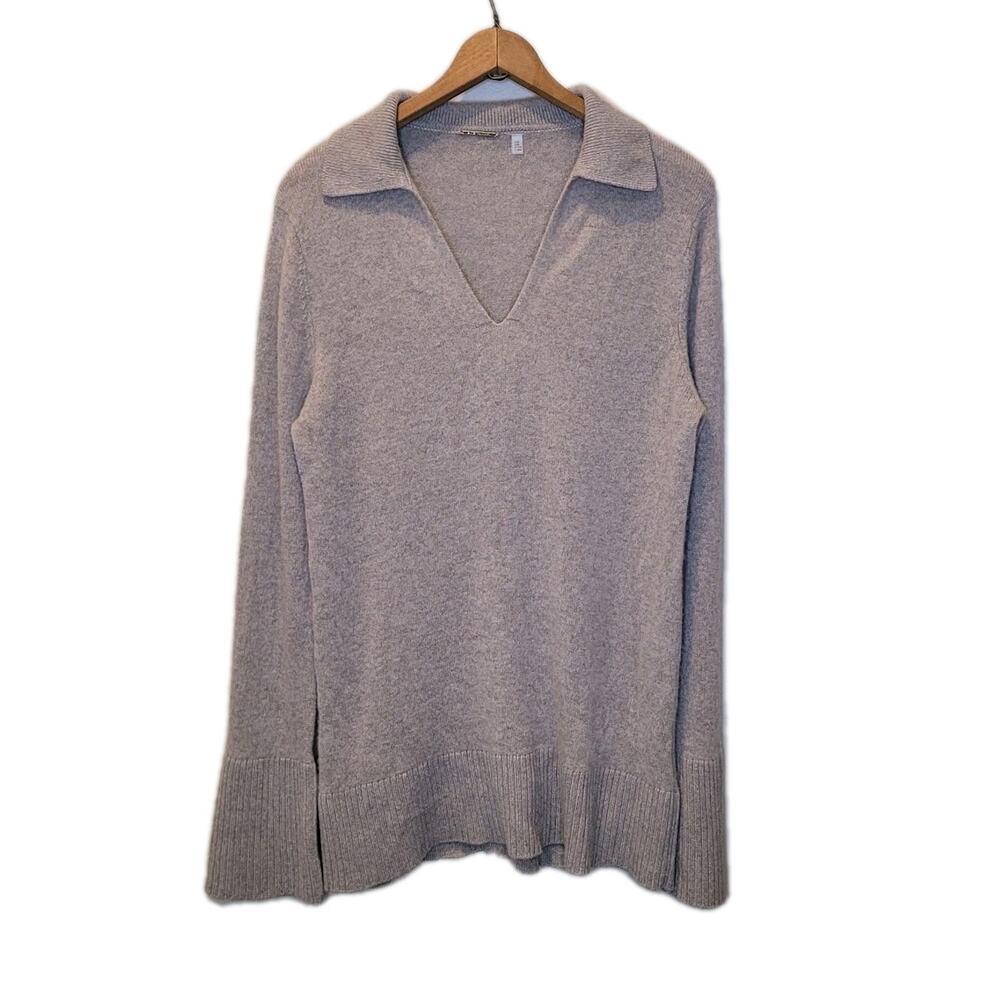 Elie Tahari Cashmere Beige Collar Long Sleeve Tunic Sweater Size M Quiet Luxury